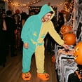 thumbnail image 4 of YNGKMEA Midsummer Gather Onesies Halloween Party Color Block Pajamas Long Sleeve Night Club Jumpsuits Hooded Scary Pumpkin Pattern Onesie Turquoise 3XL, 4 of 6