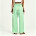 thumbnail image 4 of Womens Gingham Wide Leg Pants Button Elastic High Waisted with Pockets Business Casual Green M, 4 of 7