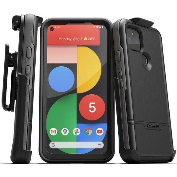 Encased Pixel 5 Case with Screen Protector and Belt Clip (Rebel Shield) Heavy Duty Full Body Cover with Build-In Screen Guard and Holster for Google Pixel 5 5G - Black