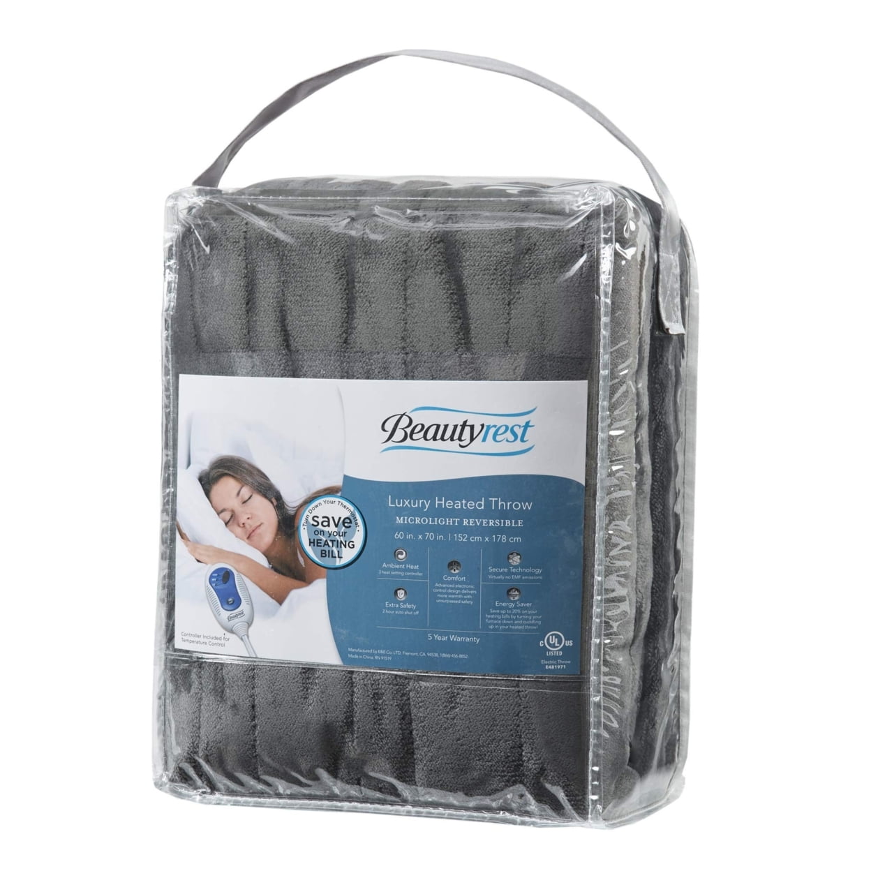 Beautyrest Heated Plush Oversized Solid Microlight Throw