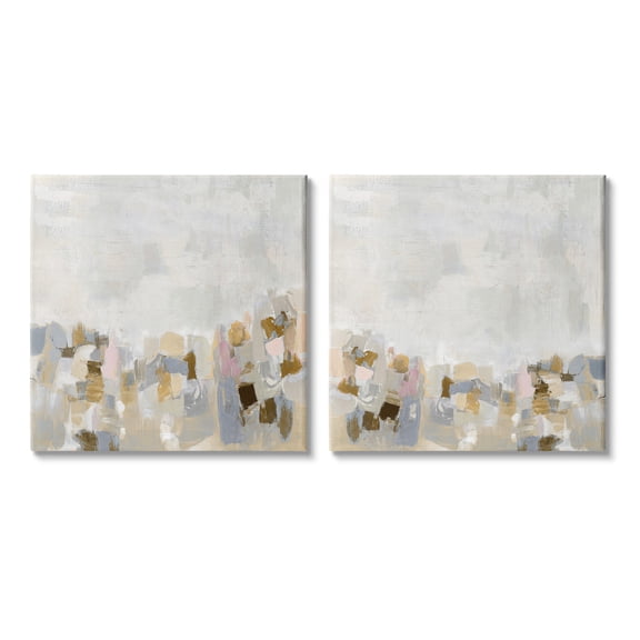 Stupell Industries Neutral Geometric Horizon Abstract Painting Gallery Wrapped Canvas Art Print Wall Art, 17 x 17, Set of 2