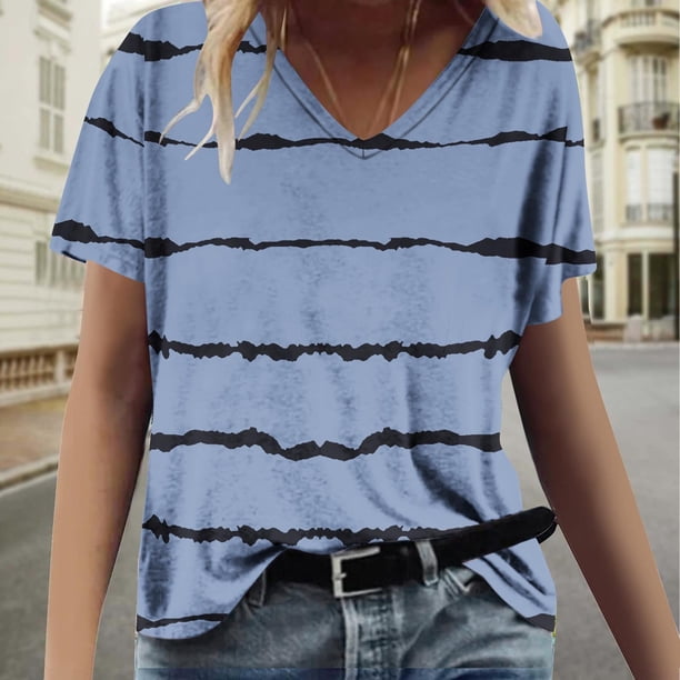 Fiudx Ofertas Flash Artículos En Oferta Moda Mujer Causal V-Cuello Impresión Blusa Manga Corta Camiseta Verano Tops