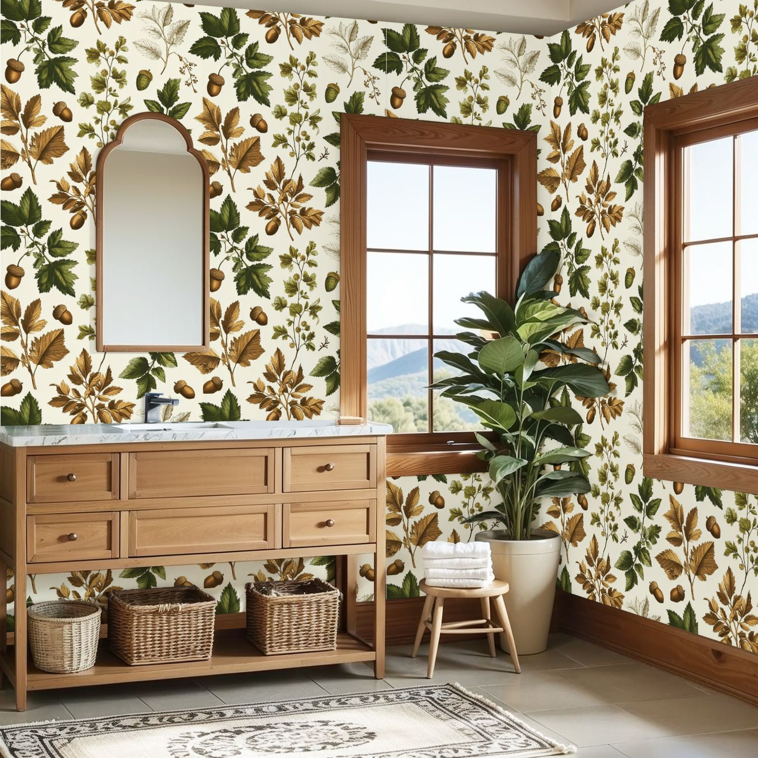 Peel and Stick Wallpaper 23.6in x 9.8ft Vintage Botanical Oak Leaves Acorns Cream Contact Paper Vinyl Waterproof Self Adhesive Wall Paper for Bedroom Shelf Cabinet Renter Friendly