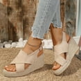 thumbnail image 4 of Htigea Women's Espadrille Sandals Low Wedge Platform Open Toe Slingback Ankle Strap Criss Cross Slip On Summer Shoes Khaki 5.5, 4 of 7