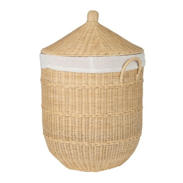 Noor Round Wicker Hamper Laundry  Storage Basket with Liner, Natural