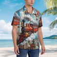 thumbnail image 2 of Lsque Red Train Hot Air Balloon pattern Hawaiian Shirt for Men, Unisex Summer Beach Casual Short Sleeve Button Down Shirts-Small, 2 of 9