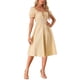 thumbnail image 4 of Vestido Floral de Verano Inspire Chic para Mujer, con Mangas Abullonadas, Cuello Cuadrado, Midi y Con Fruncido, Talla XL, Beige y Rosa, 4 of 5