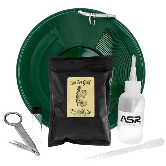 ASR Outdoor 7pc Gold Panning Kit with 1lbs Beginner Bobby Bo Paydirt Bag, Green