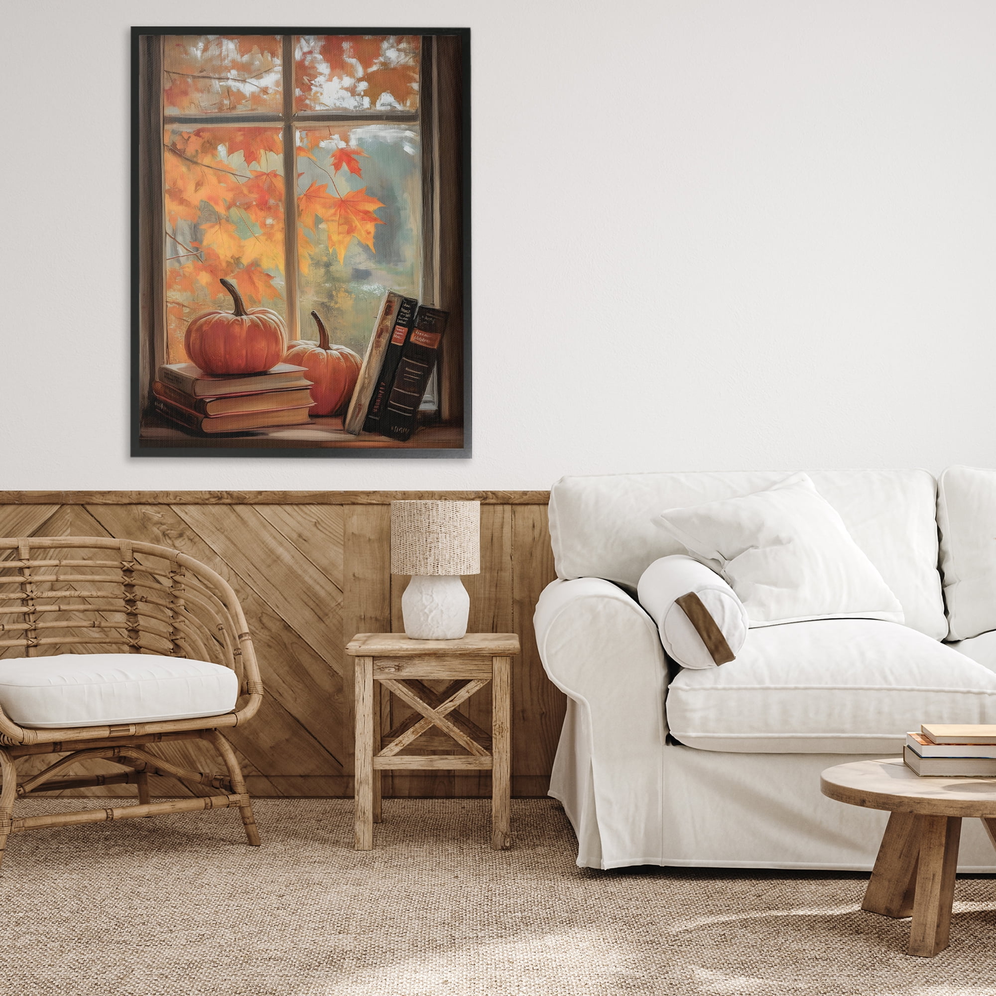 Cozy Fall Window Books Black Framed Giclee Art, design by Arlington Prints