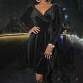 thumbnail image 2 of Womens Wrap V Neck Long Sleeve Velvet Glitter A Line Cocktail Party Swing Fit and Flare Skater Mini Dress, 2 of 8