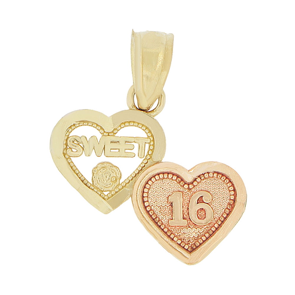 14K Yellow Gold Sweet 16 In A Heart Charm 
