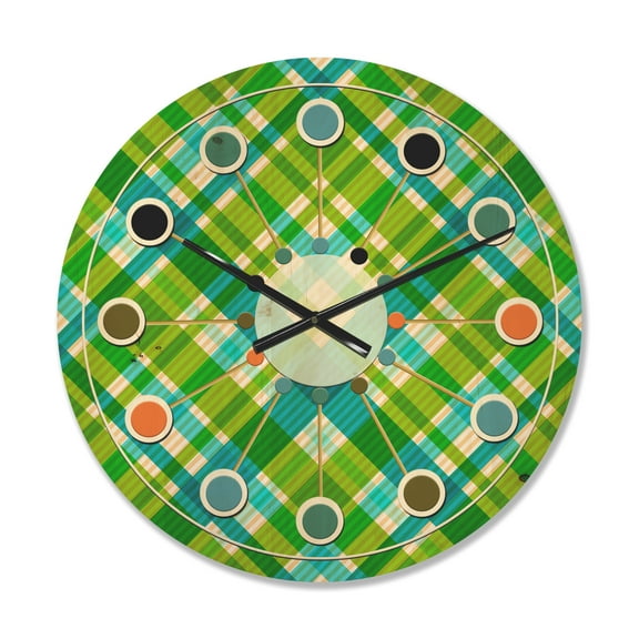 Designart 'Tartan Texture Geometrical Retro II' Mid-Century Modern Wood Wall Clock