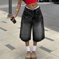 thumbnail image 4 of GBSYEWXS Denim Shorts For Women Fall Wrinkle Wide-Leg Lightweight Comfort Waist Black Jeans Shorts, 4 of 9