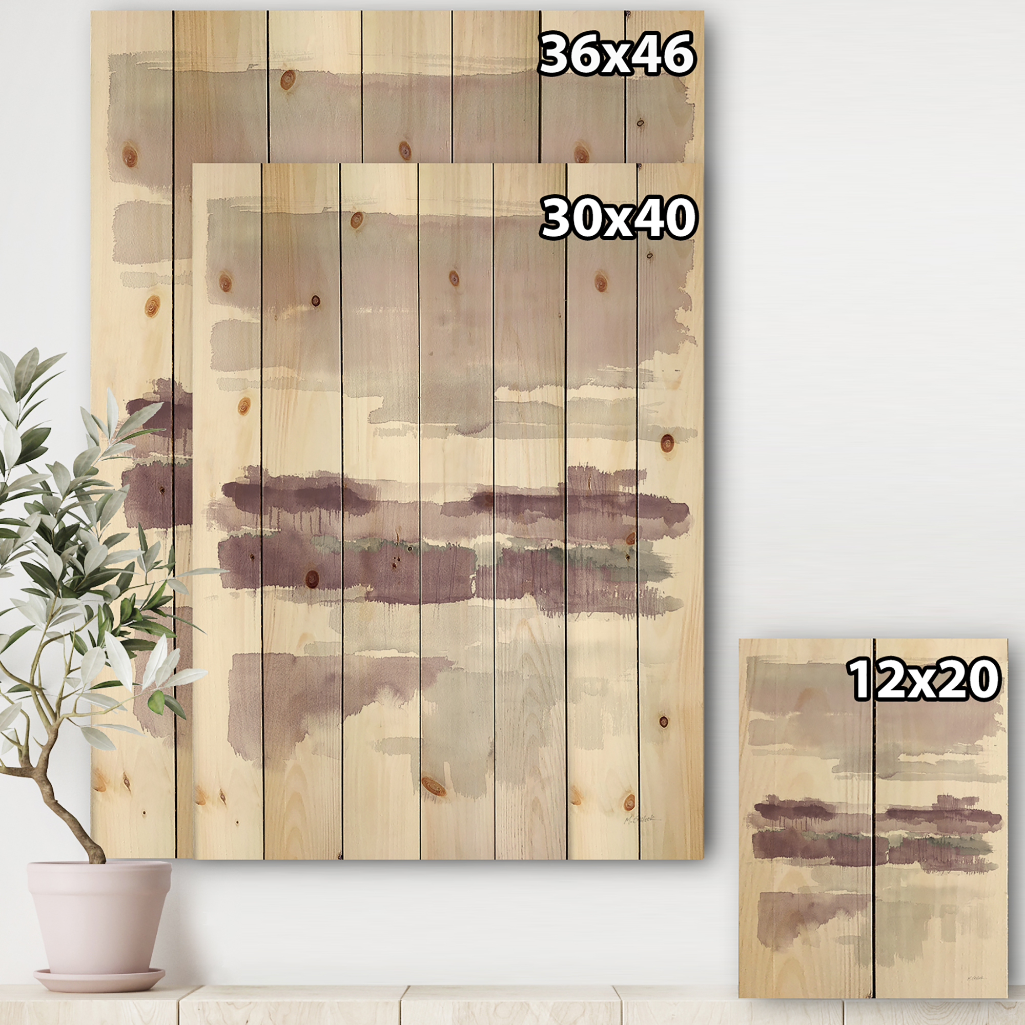 Designart 'Purple Amethyst Wetlands' Traditional Print on Natural Pine Wood
