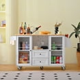 thumbnail image 2 of Kitchen Island Cart on Wheels, Storage Trolley with Drop-Leaf Top, Spice/Towel Rack, 2 Drawers & 2-Door Cabinet, Space-Saver for Small Kitchens, White, 2 of 8