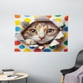 thumbnail image 2 of Ambesonne Cat Tapestry Wall Hanging, Mischief Kitty Peaking Dots, 60"x40", Multicolor, 2 of 3