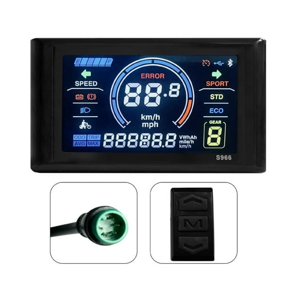 Bike 24-72V Ebike LCD Display 5Pins LCD-S966 Smart Color Screen Waterproof Mountain Bike Control Panel  For No. 2 Protocol Controller  Waterproof Connector