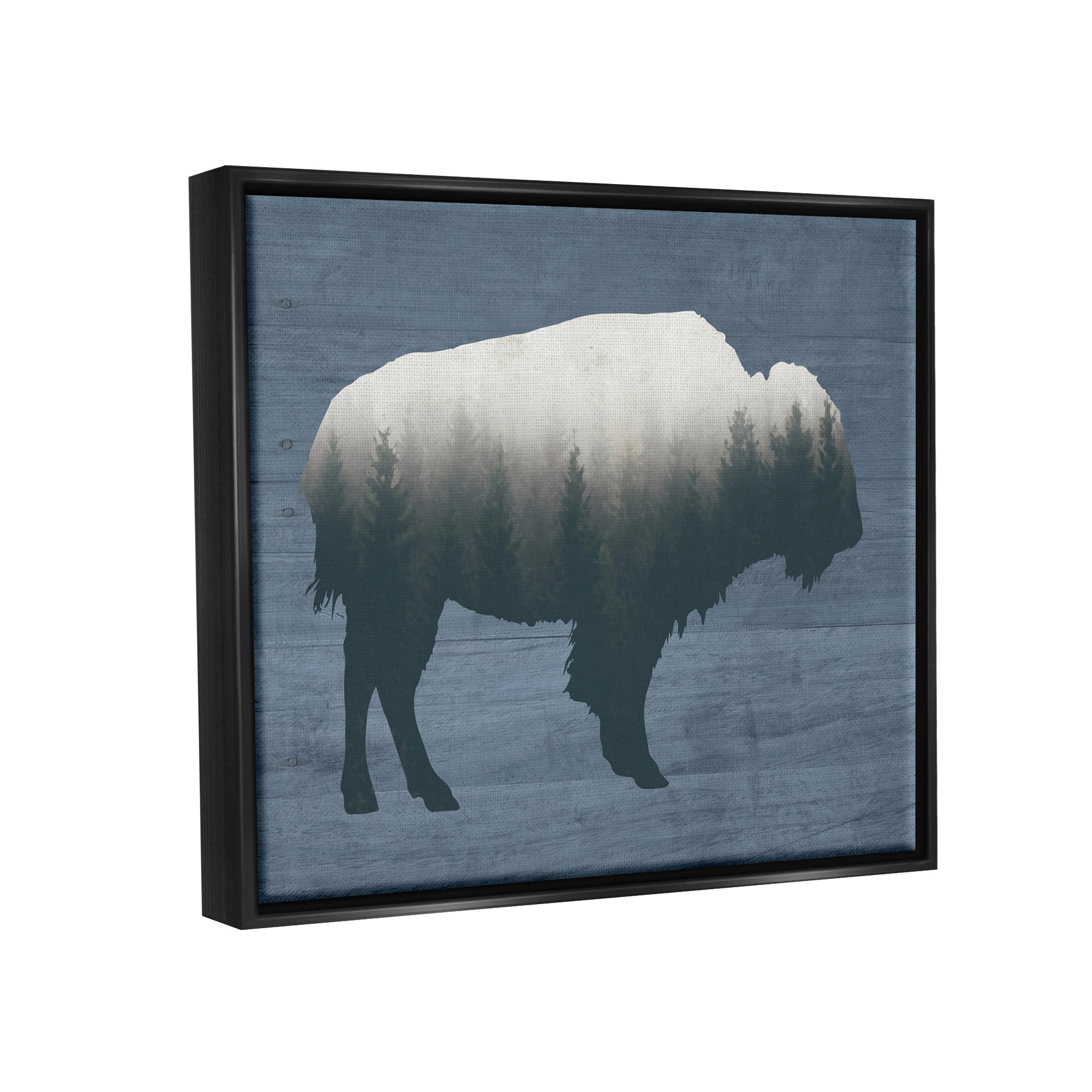Stupell Industries Rustic Bison Shape Silhouette Forest Trees Pattern Graphic Art Jet Black Floating Framed Canvas Print Wall Art, Design by Lettered and Lined