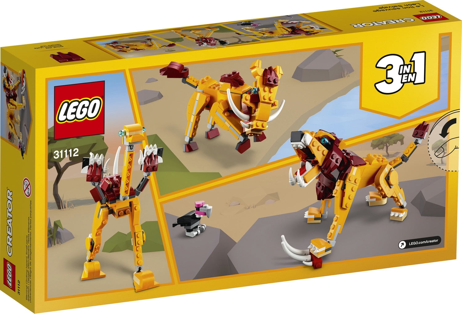 LEGO Creator 3in1 Wild Lion 31112; Building Toy Featuring Animal Toys for Kids (224 Pieces)