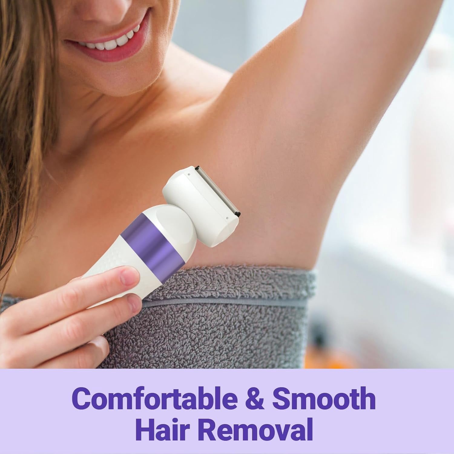 OLOV Usb Rechargeable Bikini Trimmer for Women, IPX7 Waterproof Wet/Dry Shaver, 3 Interchangeable Heads, Purple