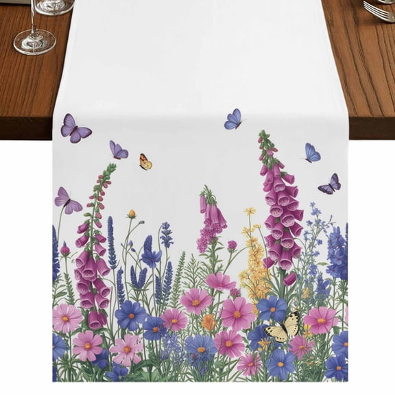 Table Runners 120 Inches Long Dress Scarves, Watercolor Wildflowers Farmhouse Coffee/Dining/Kitchen Table Runner for Living Room, Country Botanical Florals Butterfly 13x120 Inch