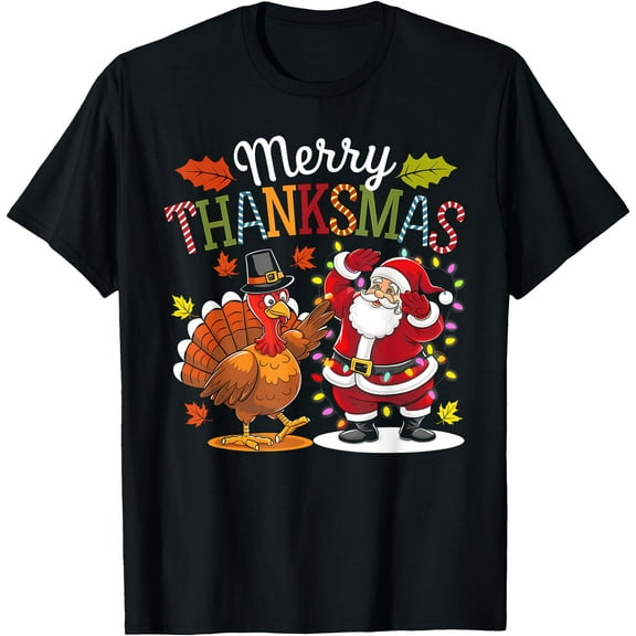 Merry Thanksmas Thanksgiving Christmas, Turkey Santa Dabbing T-Shirt