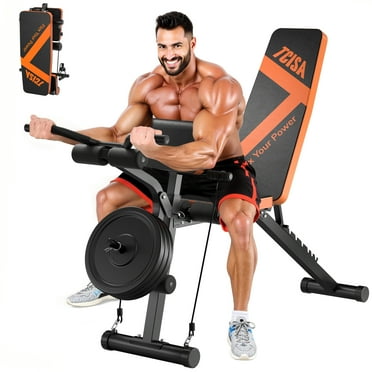 Weight Bench, TCISA Adjustable Weight Bench with Leg Extension and Preacher Curl Pad, Flat Incline Decline Utility Workout Bench for Home Gym Dumbbell Exercise