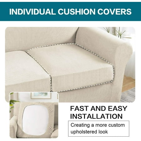 4 Piece Sofa Covers Stretch Couch For 3 Cushion Slipcovers With Individual Seat Furniture Protectors Soft Thick Fabric Biscotti Beige Canada Piece Sofa Covers Stretch Couch, 3 Seat Individual Cushion Sofa Covers