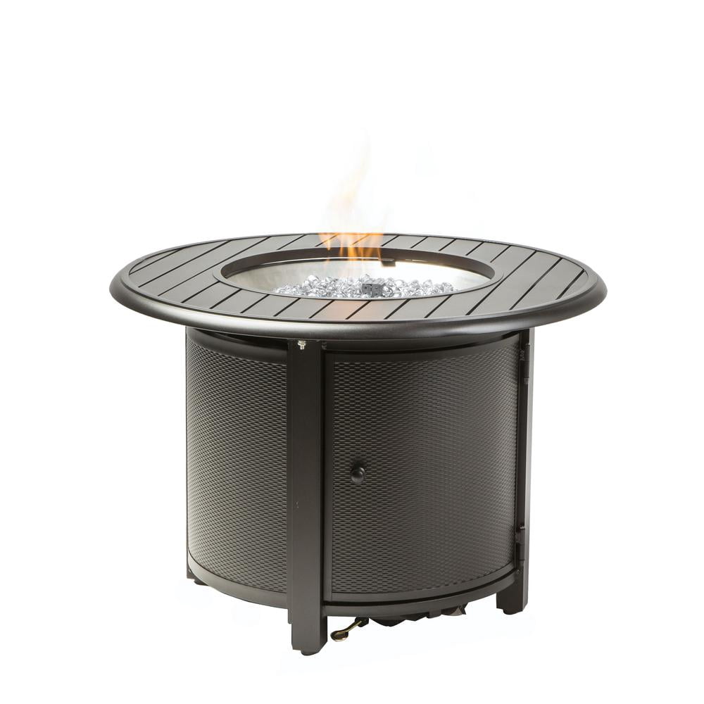 Alfresco Home Bay Ridge 36" Round Gas Fire Pit/Chat Table with Glacier Ice Firebeads