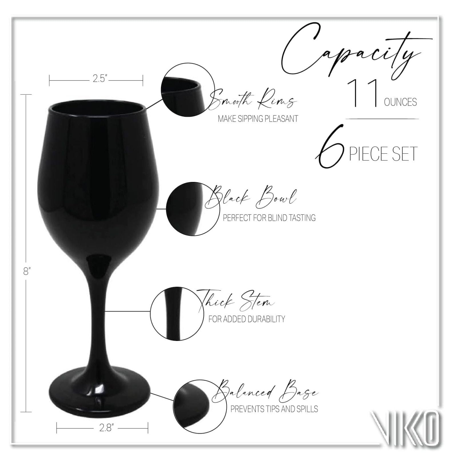 Ditangy Décor Black Wine Glasses: 11 Oz Fancy Wine Glasses With Stem For Red And White Wine- Thick And Durable Wine Glass- Dishwasher Safe - Great For Wine Tasting- Set Of 6 Decorative Goblets