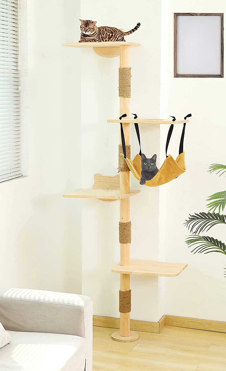 Cat Tree Wall Mounted Tall Scratching Post For Indoor Cats Climbing Tower  Activity Wood Cat Wall Furniture (Hanging Hammock) - Walmart.Com