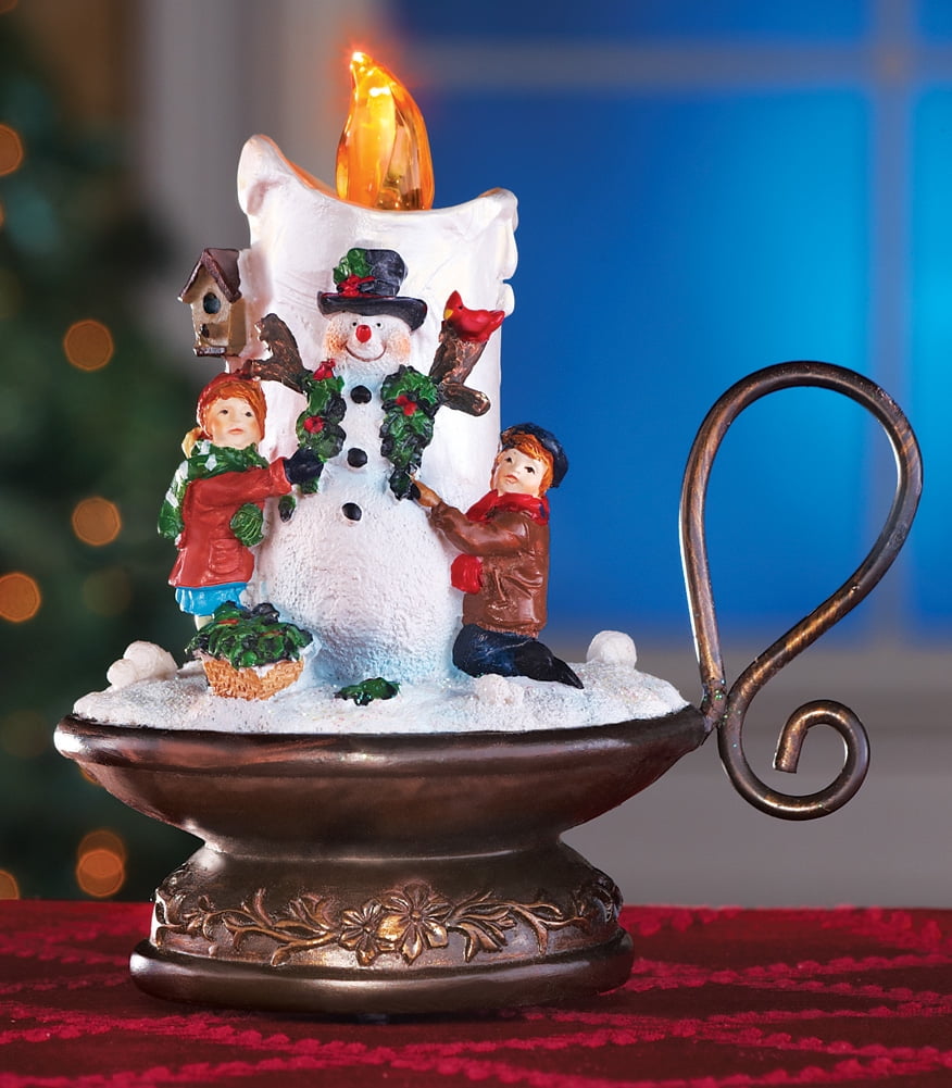 Lighted LED Musical Snowman Tabletop Candle with Realistic Flickering