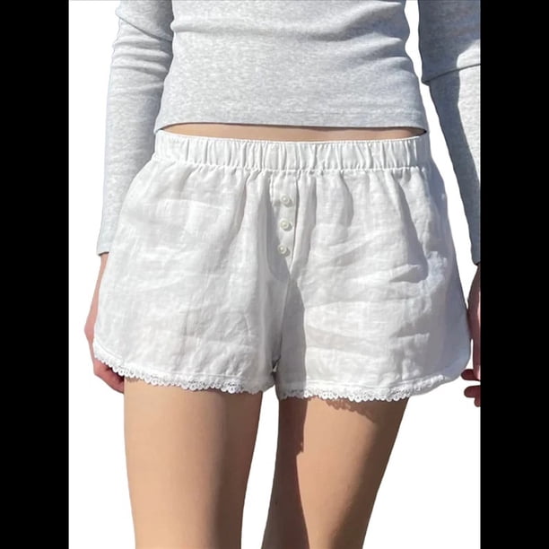 Pantalones Cortos Tipo Bóxer para Mujer, Pijama de Cuadros , Verano 2025, Pantalones Cortos Informales para Dormir, Pantalones Cortos de Playa Y2K, , Talla M