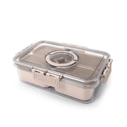 Cook with Color 4-Compartment Mini Snack Box Food Storage Carrier, Charcuterie Container with Ice Pack, Portable and Dishwasher Safe, Taupe