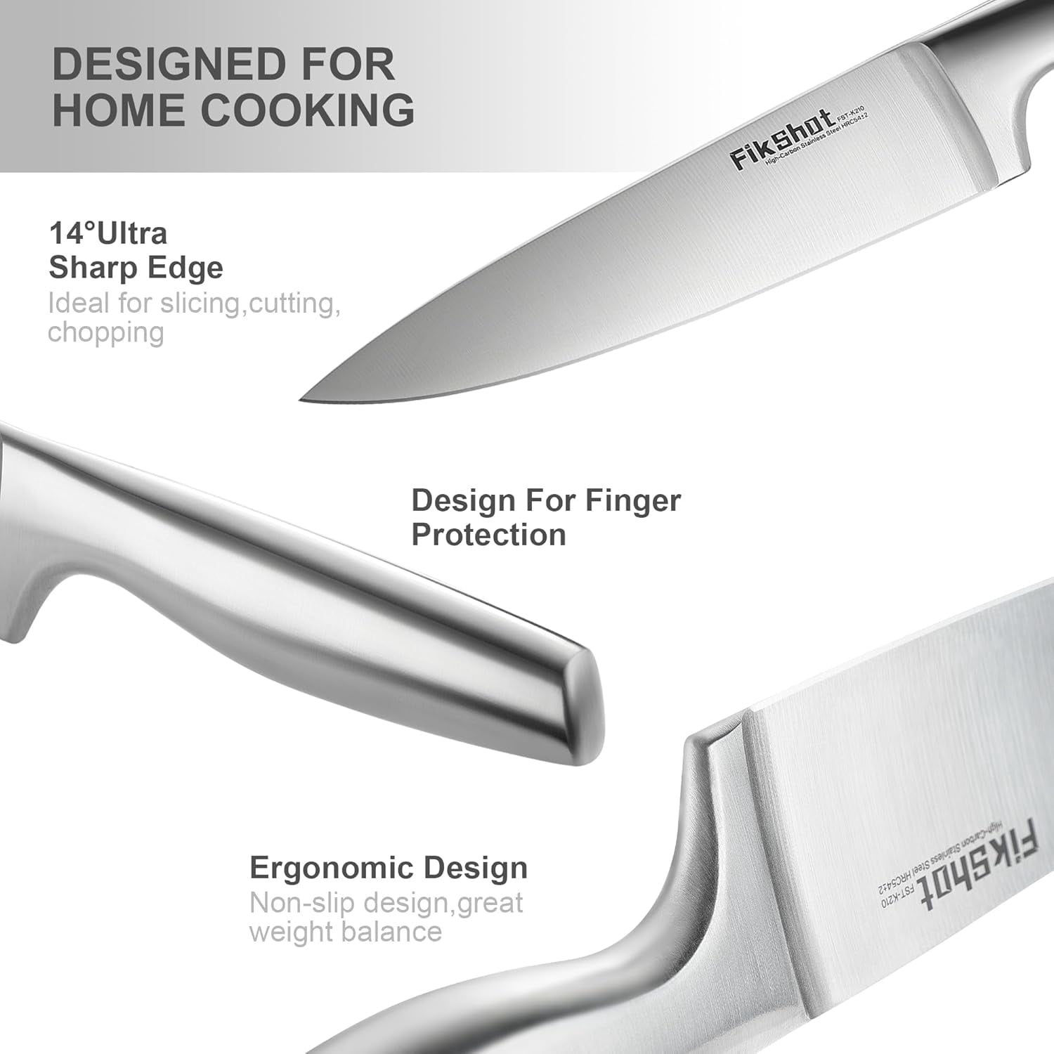 Knife Block Set, Kitchen Knife Sets with Block, FIKSHOT Knives Set for Kitchen - - Santoku Knife, Fruit and Kitchen Sets - Rust Resistant for Homecooks (Silver + Walnut)