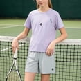 thumbnail image 4 of Girls Kids 2 Piece Outfit Short Sleeve Crewneck T-Shirt and Quick Dry Breathable Athletic Shorts Set Summer Activewear Purple,Size 12-13T, 4 of 7