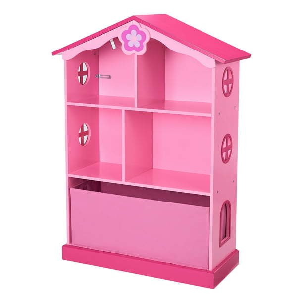 Senda Kids Bookshelf Dollhouse 3 Tier, Childrens Pink Bookcase