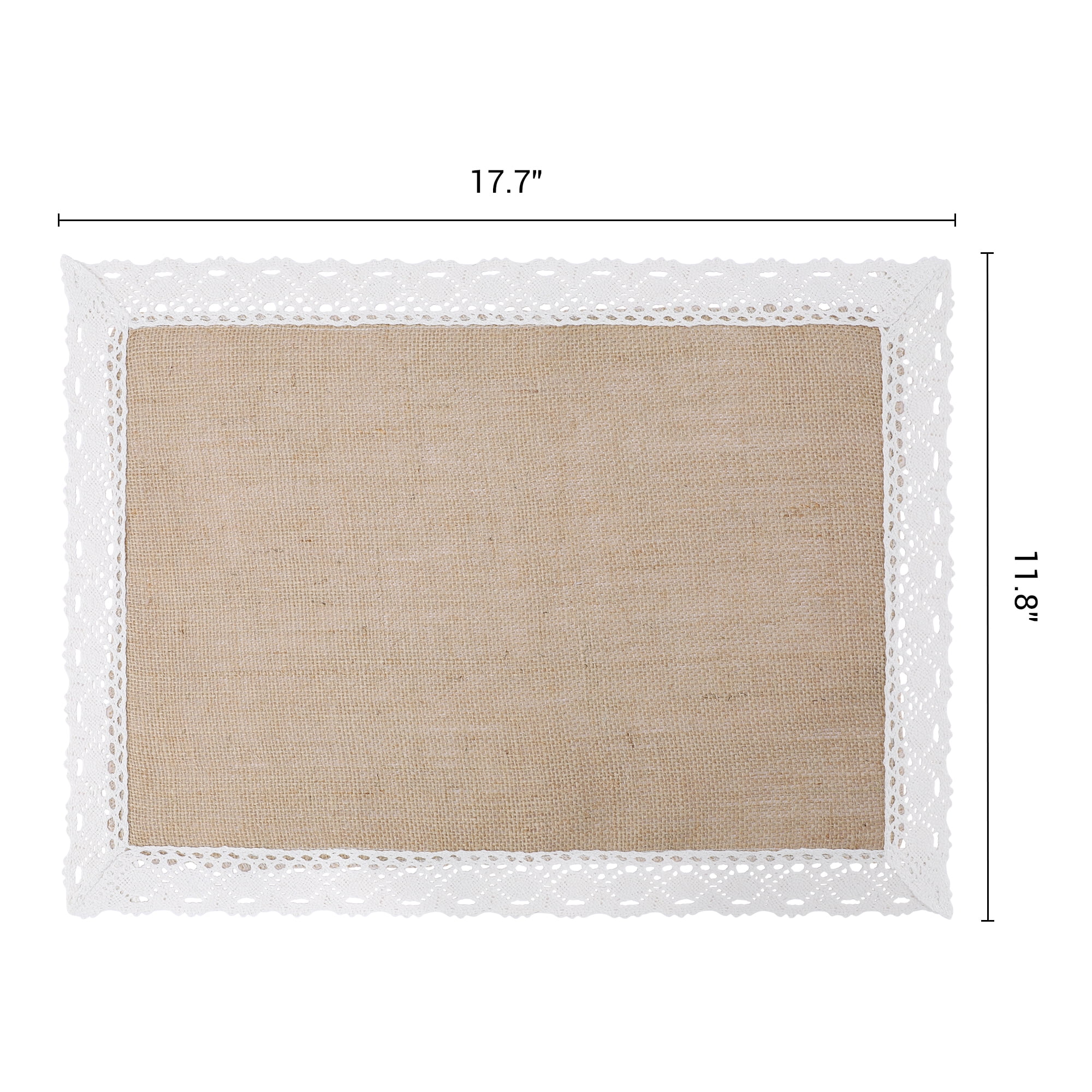 Unique Bargains Farmhouse Placemats 6pcs Jute Placemats Wide Lace 17.7"x11.8"