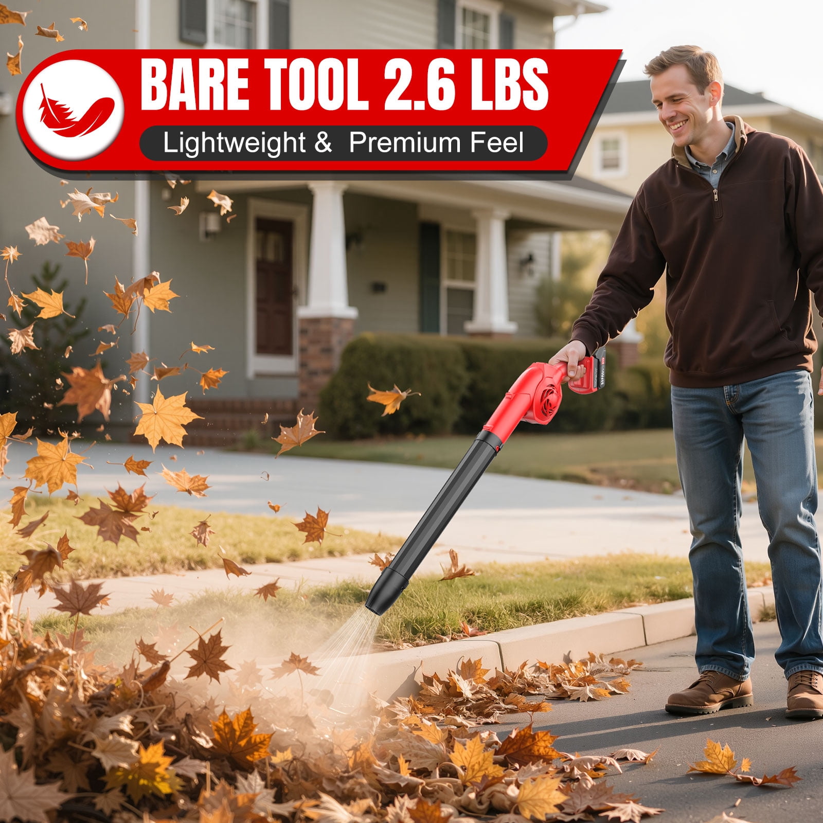 Tanbaby Cordless Leaf Blower for Lawn Care, Electric Leaf Blowers with 2 x 3.0Ah Battery, 3 Variable Speeds, Handheld Mini Leaf Blower for Patio, Yard, Dust & Snow Blowing