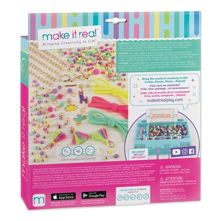 Make It Real: Neo-Brite DIY Playful Chains & Charms Kit - Create 10 Unique Cord & Tassel Charm Bracelets, 195 Pieces, Includes Play Tray, All-In-One, Tweens & Girls, Arts & Crafts, Kids Ages 8+