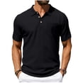 thumbnail image 2 of VgaVtl Short Sleeve Mens Polo Shirts Cotton Linen Summer Mens Collared Shirt Button Black Soft with Pocket Plain Shirts, 2 of 7