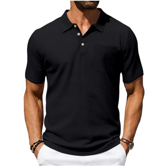 Mens Cotton Linen Casual Golf Shirt 3 Button Down Short Sleeve Tees, Classic Fit Old Money Style Lightweight Breathable Textured Shirt, Summer Beach Vacation Tops with Pocket