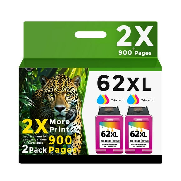 Ubinki Remanufactured Ink Cartridge Replacement for HP 62XL 62 XL (Tri-Color, 2-Pack) HP62 XL HP62XL Color Cartridges for 7640 5660 7645 5540 5643 5644 5646 5660 5661 5740 8040 Printer
