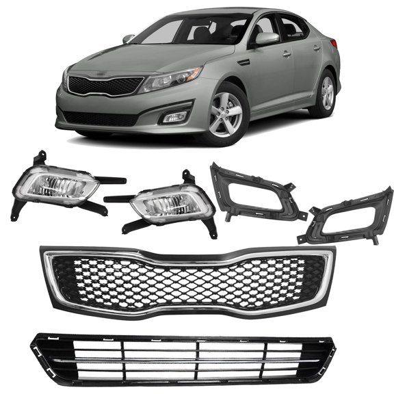 Front Upper Lower Grille Fog light Set Chrome Black for 2014-2015 Kia Optima