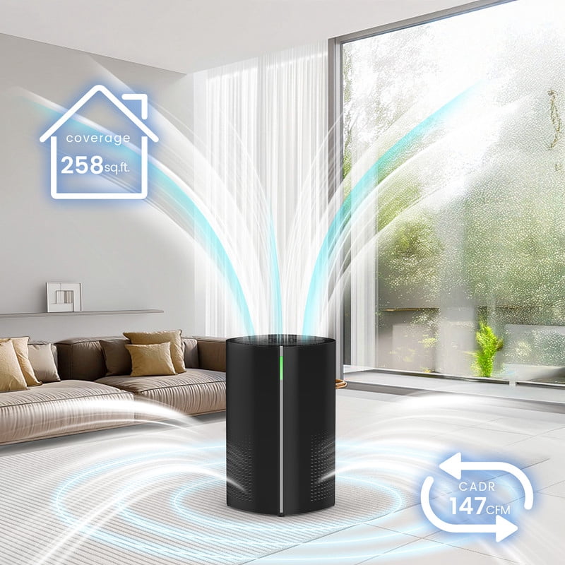 Edendirect 1655 Sq.ft. HEPA-True Console Air Purifier in Black,147 CFM,5 Speeds with Auto and Sleep Mode for Bedroom