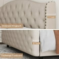 thumbnail image 3 of TROPOW King Size Bed Frame,Velvet Platform Bed Frame w/Headboard and Footboard Upholstered Bed Frames w/Button Tufted Wingback Headboard, No Boxing Spring Need, Beige, 3 of 8