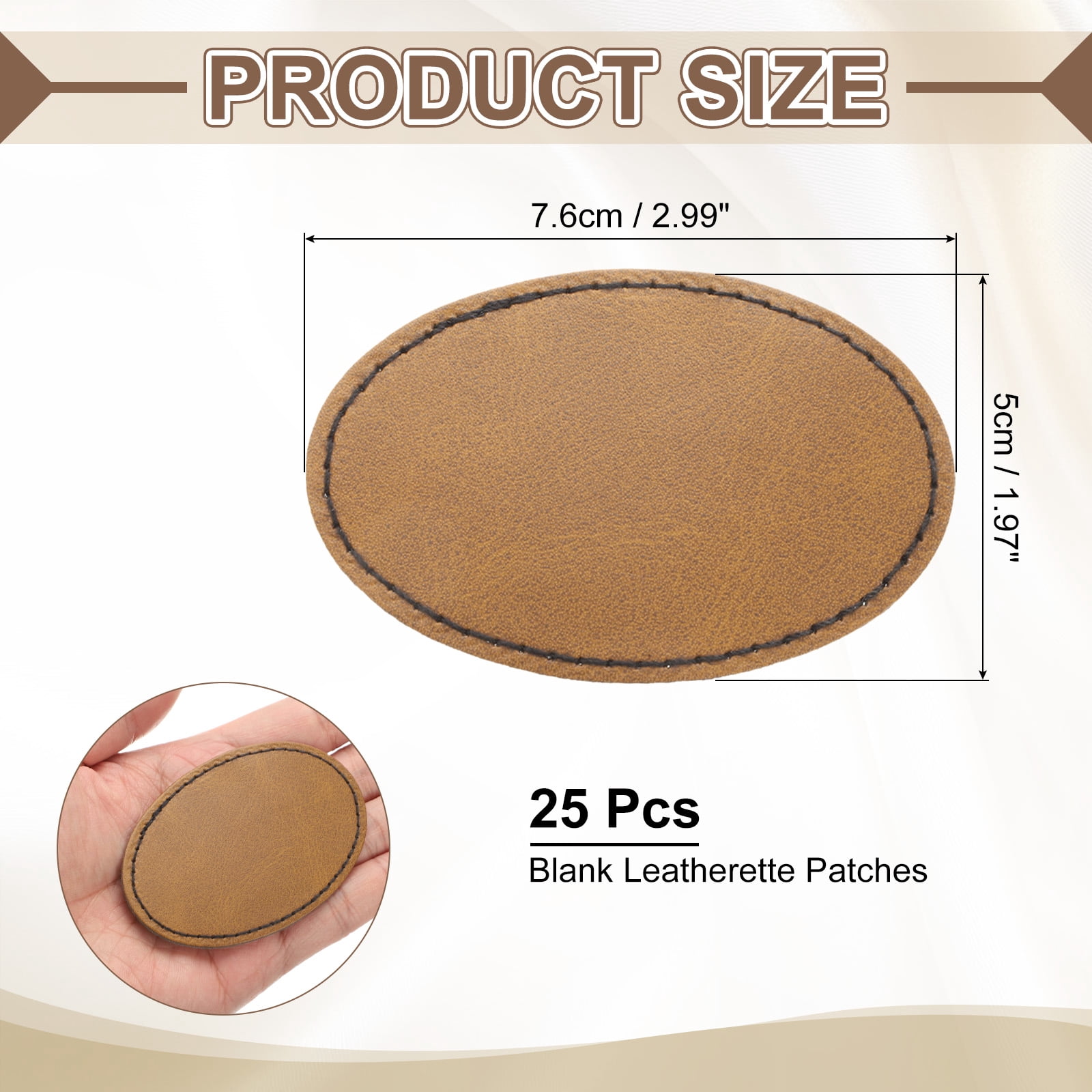 Uxcell Blank Leatherette Patches, Oval Faux Leather Hats Patches with Adhesive Iron-on Heat Press Laserable Rustic for Hats DIY Fabric Repair Sew Khaki