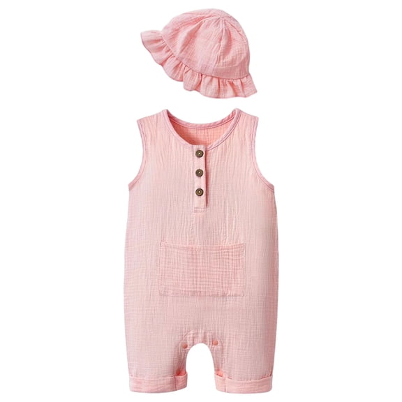 Mnyotv Summer Outfits for Infants Cotton Sleeveless Vest Romper and Hats Baby Boy Clothes Size 0-3 Months