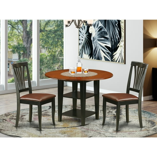 East West Furniture Sudbury 3 Piece Round Dual Drop Leaf Dining Table Set Com Drop Leaf Dining Table Set, Round Drop Leaf Kitchen Table And Chairs