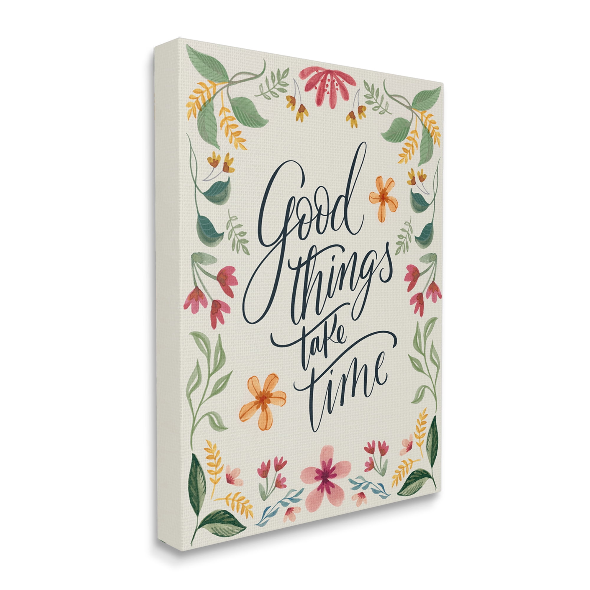 Stupell Industries Good Things Take Time Phrase Botanical & Floral Painting Gallery Wrapped Canvas Art Print Wall Art, 36 x 48